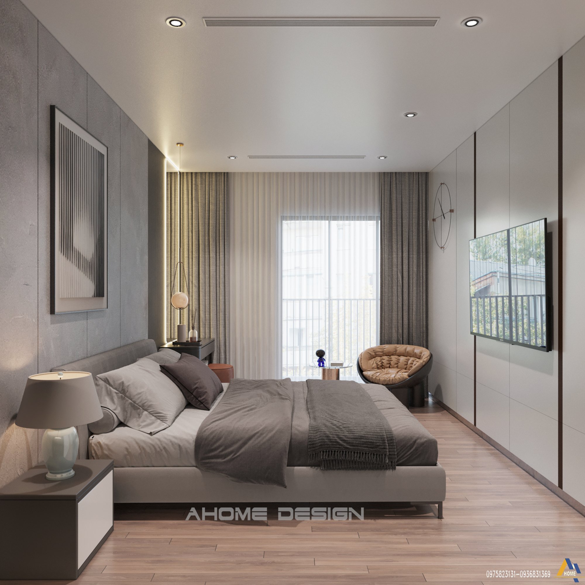 Phòng ngủ hiện đại, tối giản trong mẫu thiết kế nội thất Mipec Rubik 360