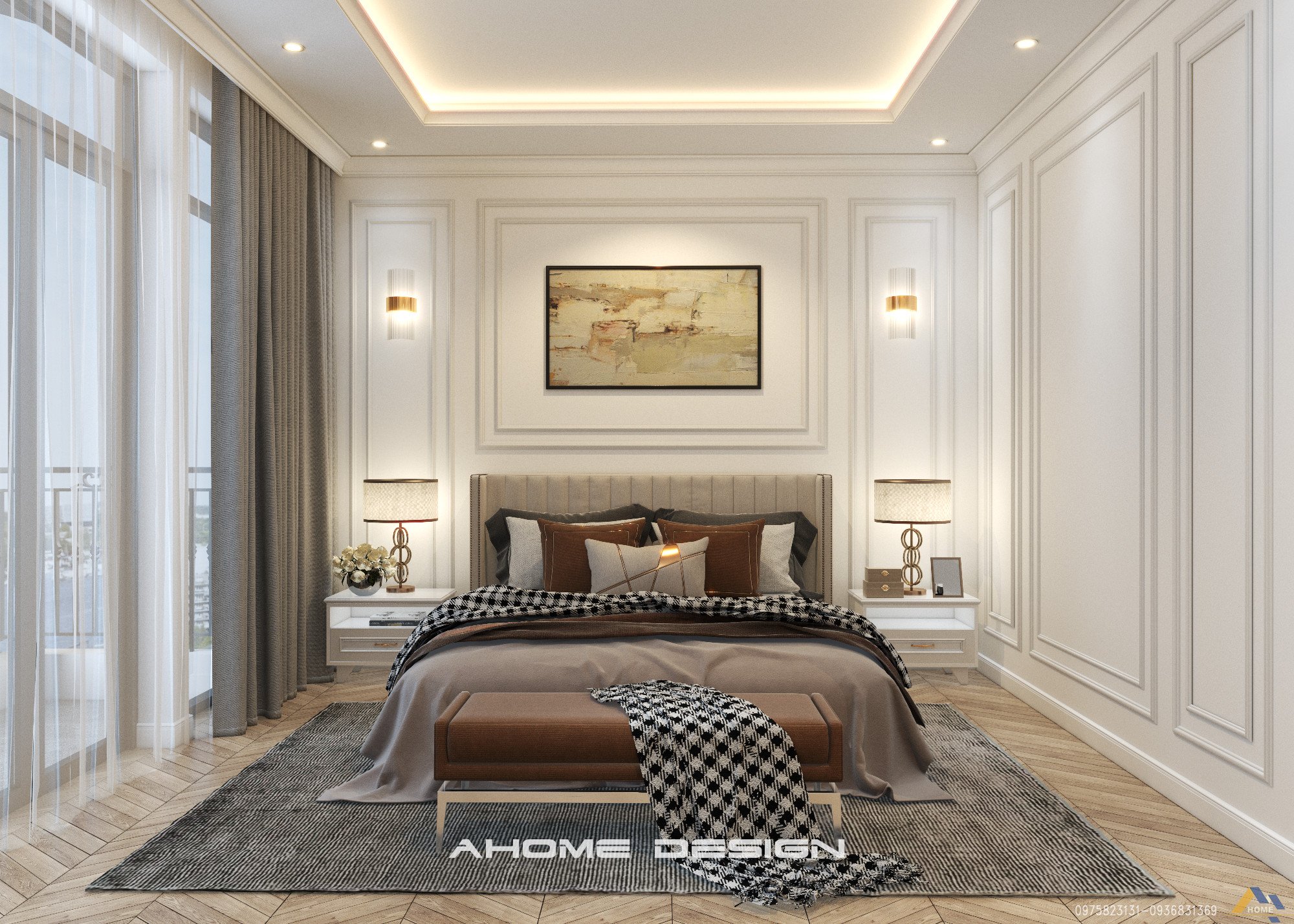 Phòng ngủ với phong cách tân cổ điển với sự tối giản, hiện đại