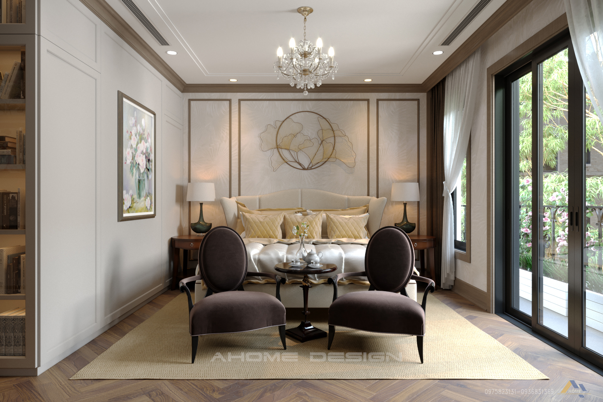 Phòng ngủ trong thiết kế nội thất The Manor Central Park không cầu kỳ nhưng vẫn đảm bảo giá trị thẩm mỹ cao